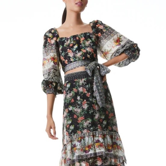 Alice + Olivia Clarabelle Tie Front Silk Blouse - Picture 3 of 6